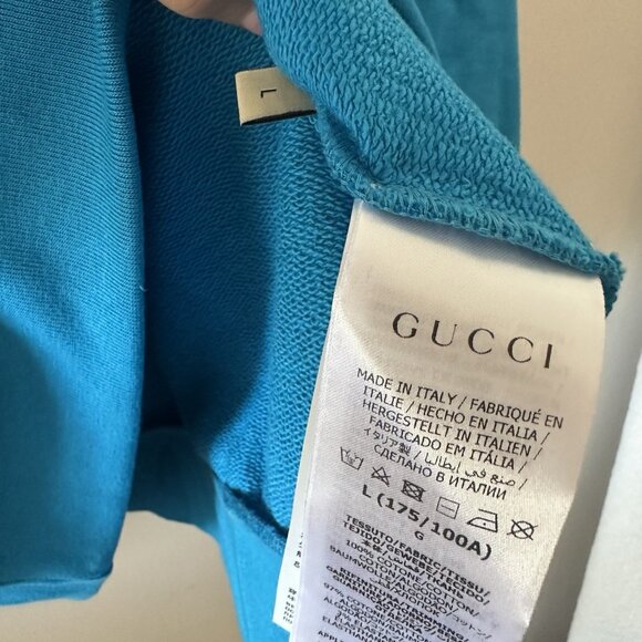 NWT GUCCI BLUE SWEATSHIRT COTTON SZ L 100% Authentic GG logo - Picture 8 of 11